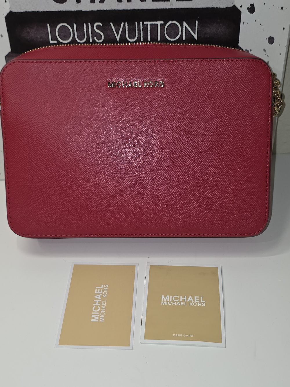 Michael Kors Red Saffiano Crossbody Bag with Gold Hardware